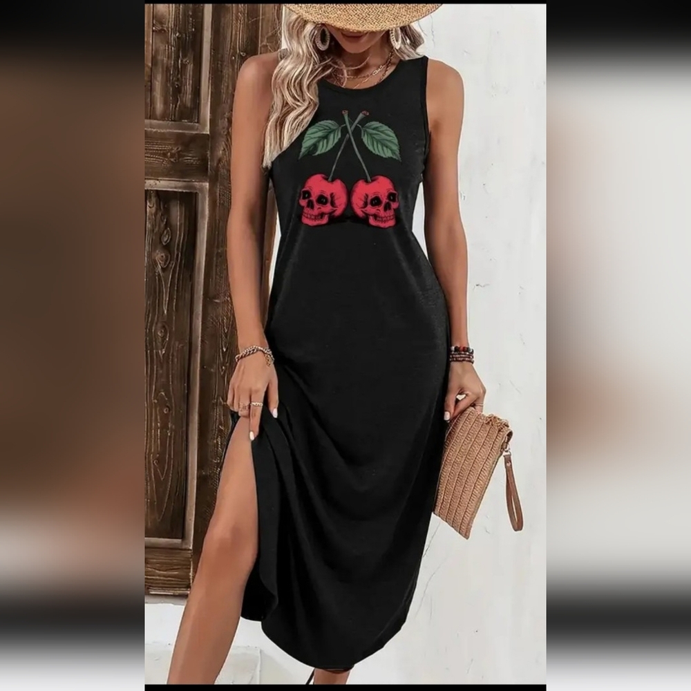 Black Dress with Red Skull Design